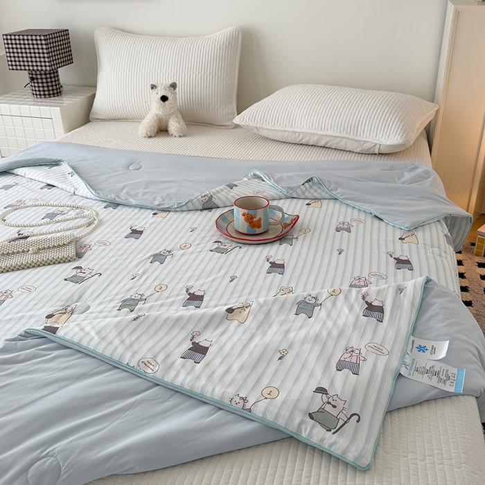 91家纺网 家纺一手货源 找家纺 HL原创 2026春夏新款针织棉小冰皮双感夏被夏凉被空调被 喵星人