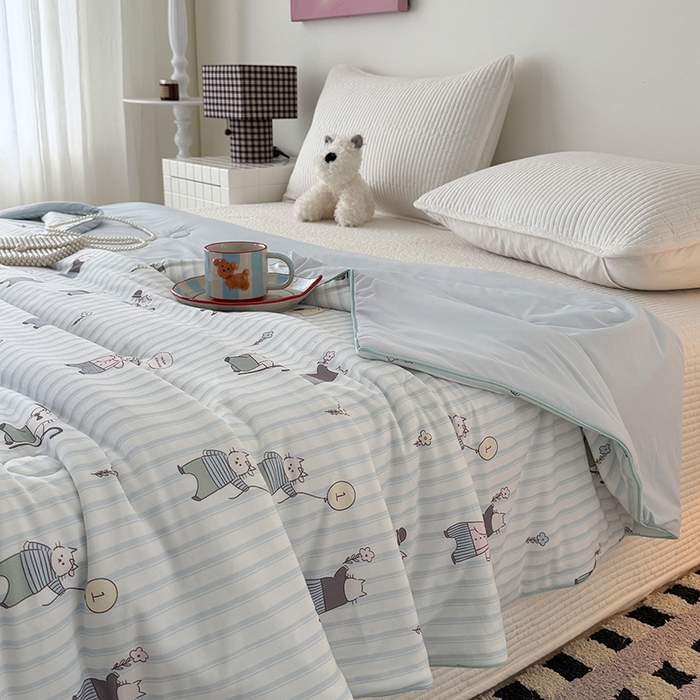 91家纺网 家纺一手货源 找家纺 HL原创 2026春夏新款针织棉小冰皮双感夏被夏凉被空调被 喵星人