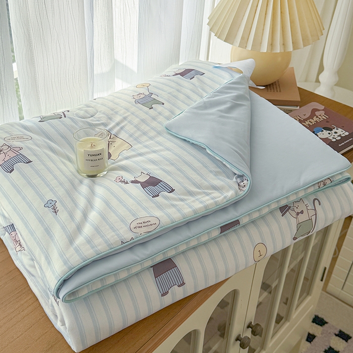 91家纺网 家纺一手货源 找家纺 HL原创 2026春夏新款针织棉小冰皮双感夏被夏凉被空调被 喵星人