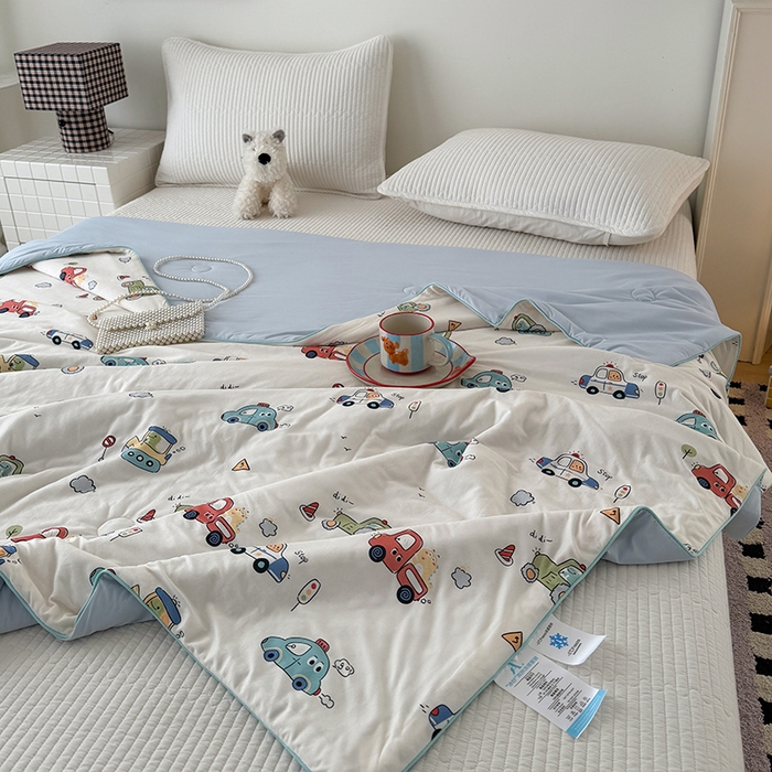 91家纺网 家纺一手货源 找家纺 HL原创 2026春夏新款针织棉小冰皮双感夏被夏凉被空调被 汽车乐园