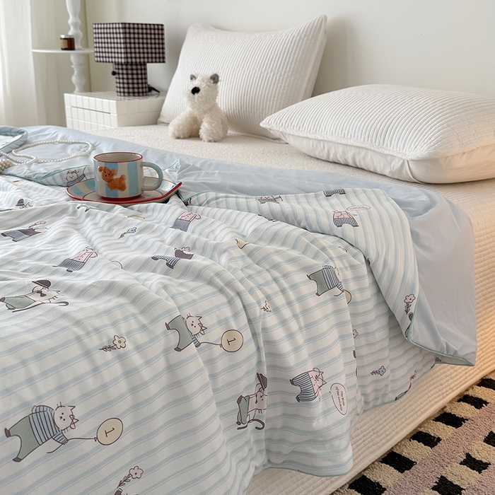 91家纺网 家纺一手货源 找家纺 HL原创 2026春夏新款针织棉小冰皮双感夏被夏凉被空调被 喵星人