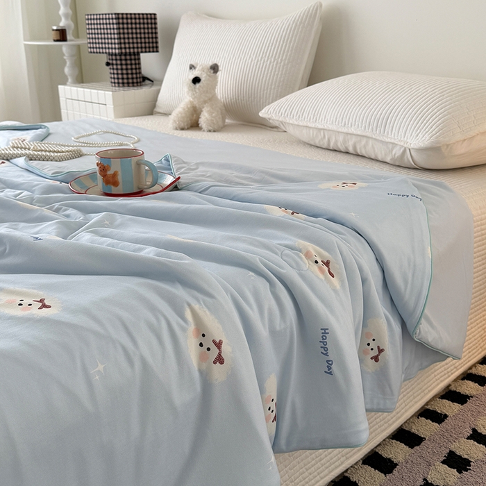 91家纺网 家纺一手货源 找家纺 HL原创 2026春夏新款针织棉小冰皮双感夏被夏凉被空调被 云朵小狗