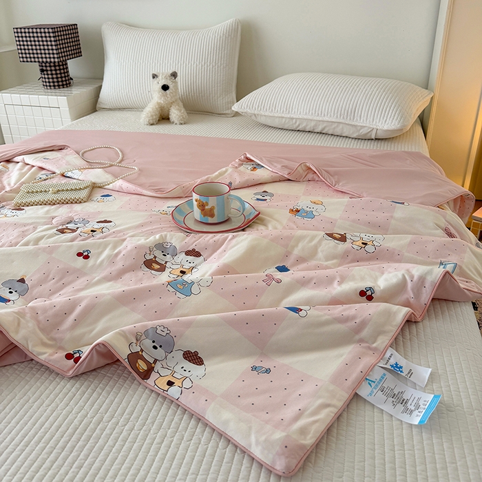 91家纺网 家纺一手货源 找家纺 HL原创 2026春夏新款针织棉小冰皮双感夏被夏凉被空调被 粉色小狗