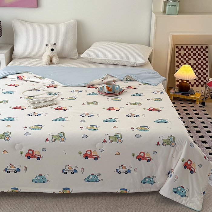 91家纺网 家纺一手货源 找家纺 HL原创 2026春夏新款针织棉小冰皮双感夏被夏凉被空调被 汽车乐园