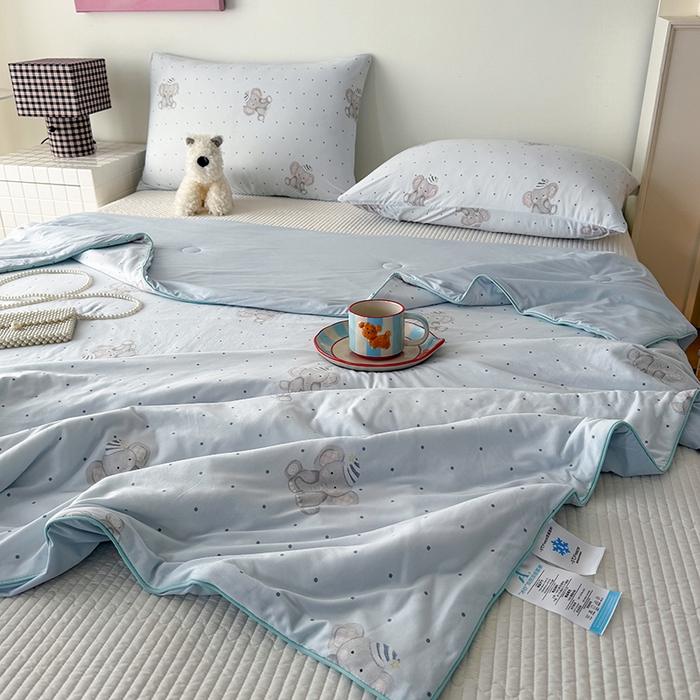 91家纺网 家纺一手货源 找家纺 HL原创 2026春夏新款针织棉小冰皮双感夏被夏凉被空调被 蜡笔象-兰