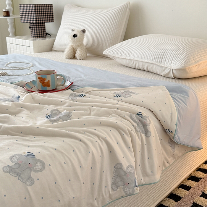 91家纺网 家纺一手货源 找家纺 HL原创 2026春夏新款针织棉小冰皮双感夏被夏凉被空调被 蜡笔象-米