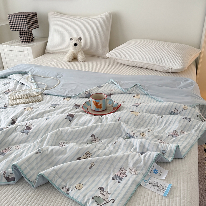 91家纺网 家纺一手货源 找家纺 HL原创 2026春夏新款针织棉小冰皮双感夏被夏凉被空调被 喵星人