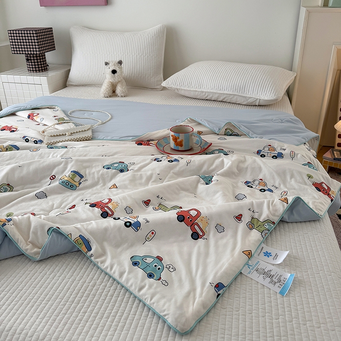 91家纺网 家纺一手货源 找家纺 HL原创 2026春夏新款针织棉小冰皮双感夏被夏凉被空调被 汽车乐园