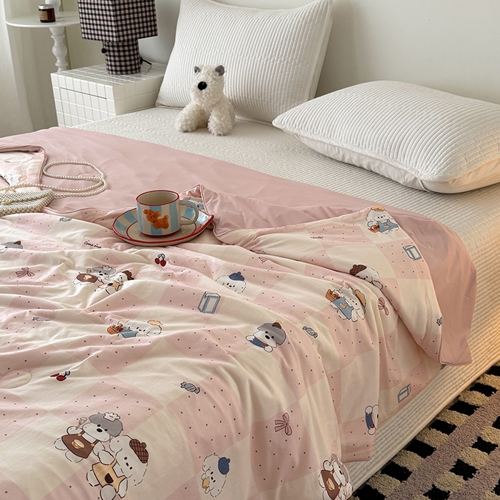 91家纺网 家纺一手货源 找家纺 HL原创 2026春夏新款针织棉小冰皮双感夏被夏凉被空调被 粉色小狗