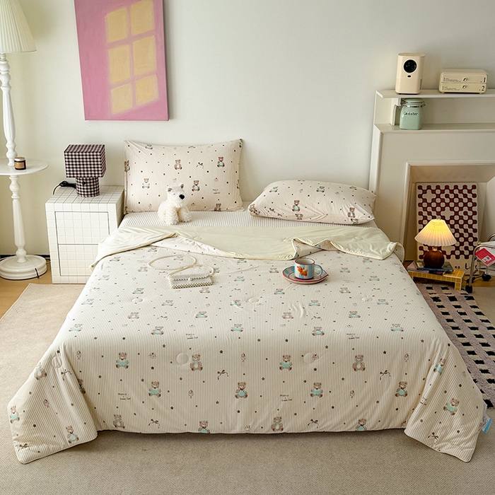 91家纺网 家纺一手货源 找家纺 HL原创 2026春夏新款针织棉小冰皮双感夏被夏凉被空调被 树莓熊