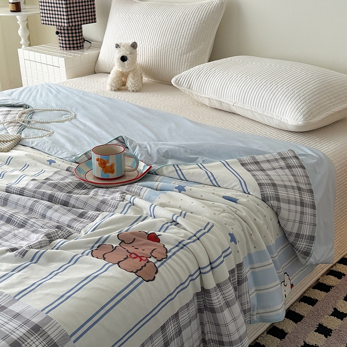 91家纺网 家纺一手货源 找家纺 HL原创 2026春夏新款针织棉小冰皮双感夏被夏凉被空调被 贴布狗