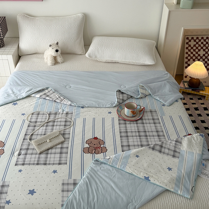 91家纺网 家纺一手货源 找家纺 HL原创 2026春夏新款针织棉小冰皮双感夏被夏凉被空调被 贴布狗