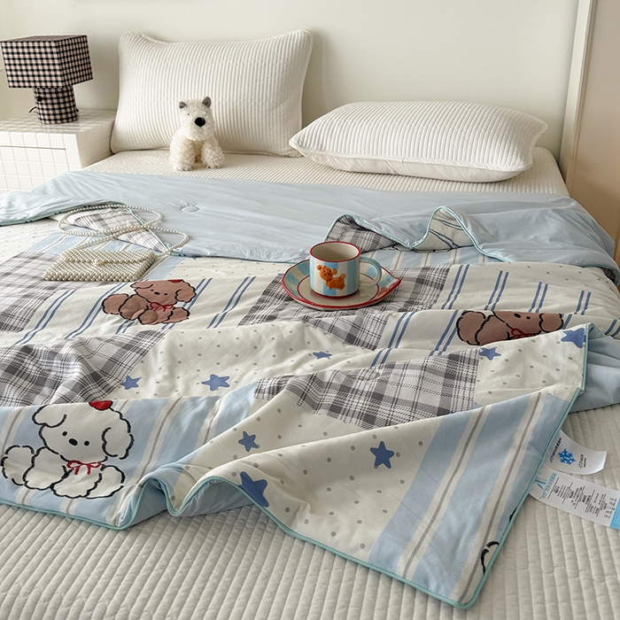 91家纺网 家纺一手货源 找家纺 HL原创 2026春夏新款针织棉小冰皮双感夏被夏凉被空调被 贴布狗