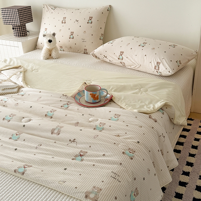 91家纺网 家纺一手货源 找家纺 HL原创 2026春夏新款针织棉小冰皮双感夏被夏凉被空调被 树莓熊