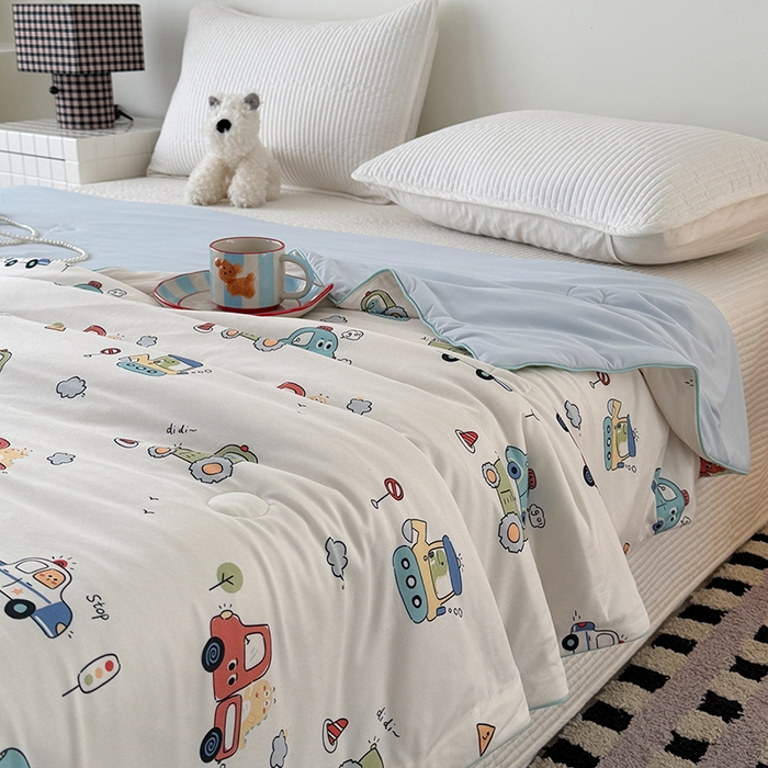 91家纺网 家纺一手货源 找家纺 HL原创 2026春夏新款针织棉小冰皮双感夏被夏凉被空调被 汽车乐园