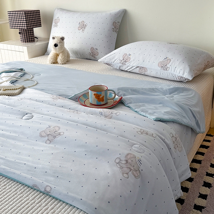 91家纺网 家纺一手货源 找家纺 HL原创 2026春夏新款针织棉小冰皮双感夏被夏凉被空调被 蜡笔象-兰