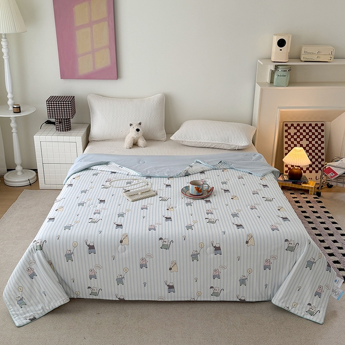 91家纺网 家纺一手货源 找家纺 HL原创 2026春夏新款针织棉小冰皮双感夏被夏凉被空调被 喵星人