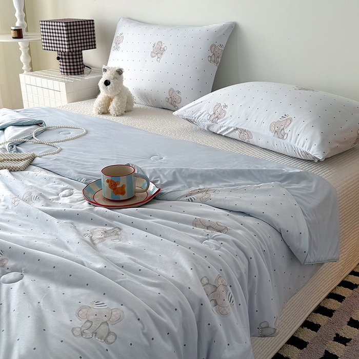 91家纺网 家纺一手货源 找家纺 HL原创 2026春夏新款针织棉小冰皮双感夏被夏凉被空调被 蜡笔象-兰