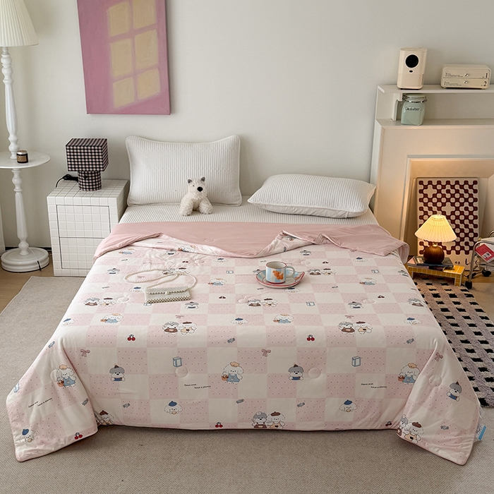 91家纺网 家纺一手货源 找家纺 HL原创 2026春夏新款针织棉小冰皮双感夏被夏凉被空调被 粉色小狗