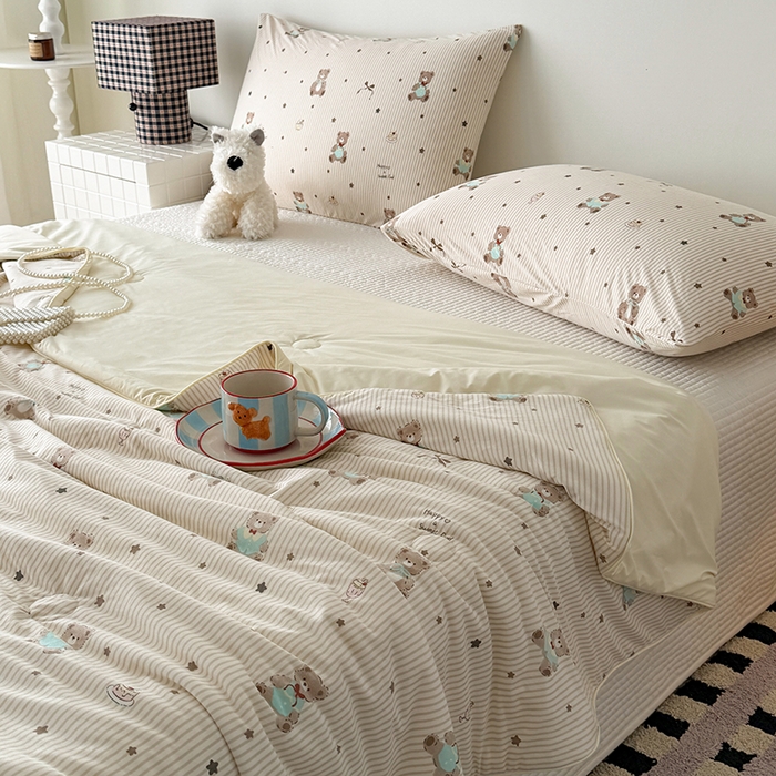 91家纺网 家纺一手货源 找家纺 HL原创 2026春夏新款针织棉小冰皮双感夏被夏凉被空调被 树莓熊