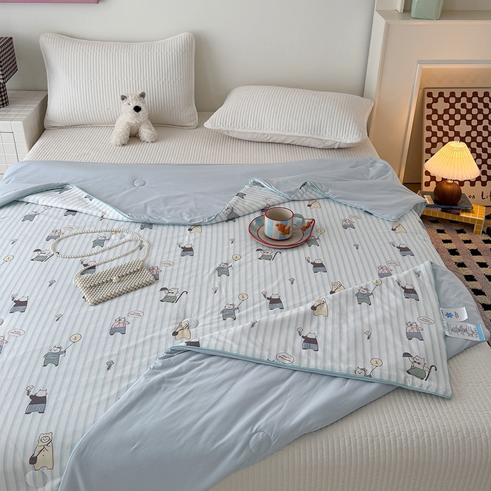 91家纺网 家纺一手货源 找家纺 HL原创 2026春夏新款针织棉小冰皮双感夏被夏凉被空调被 喵星人