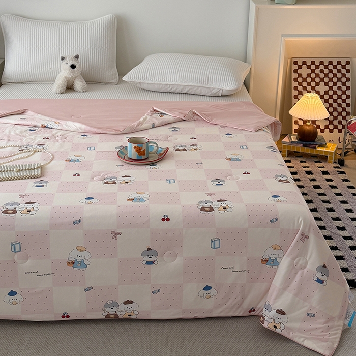 91家纺网 家纺一手货源 找家纺 HL原创 2026春夏新款针织棉小冰皮双感夏被夏凉被空调被 粉色小狗