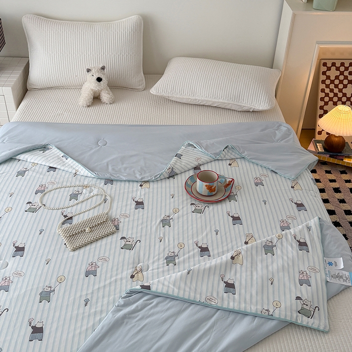 91家纺网 家纺一手货源 找家纺 HL原创 2026春夏新款针织棉小冰皮双感夏被夏凉被空调被 喵星人