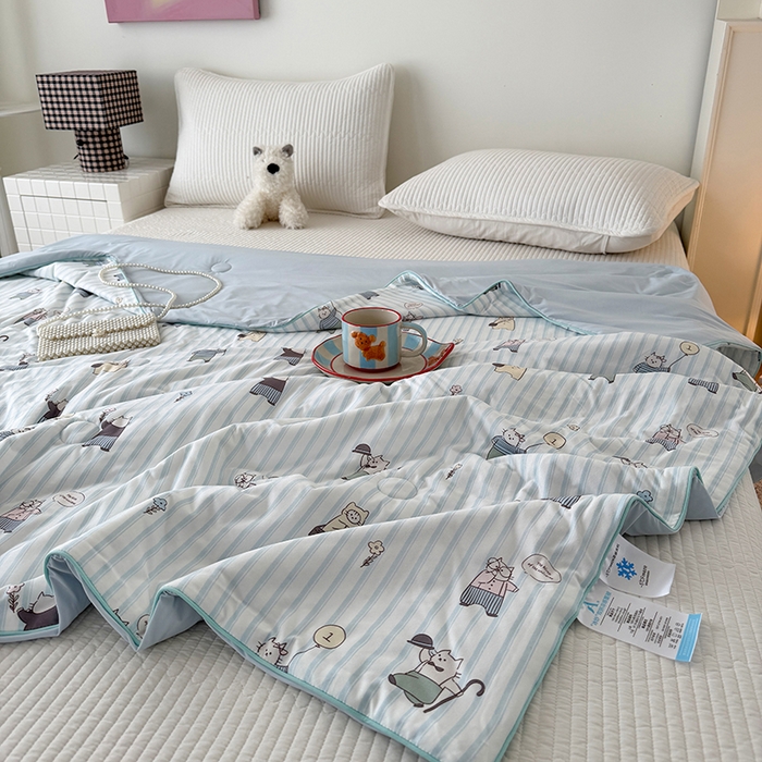 91家纺网 家纺一手货源 找家纺 HL原创 2026春夏新款针织棉小冰皮双感夏被夏凉被空调被 喵星人