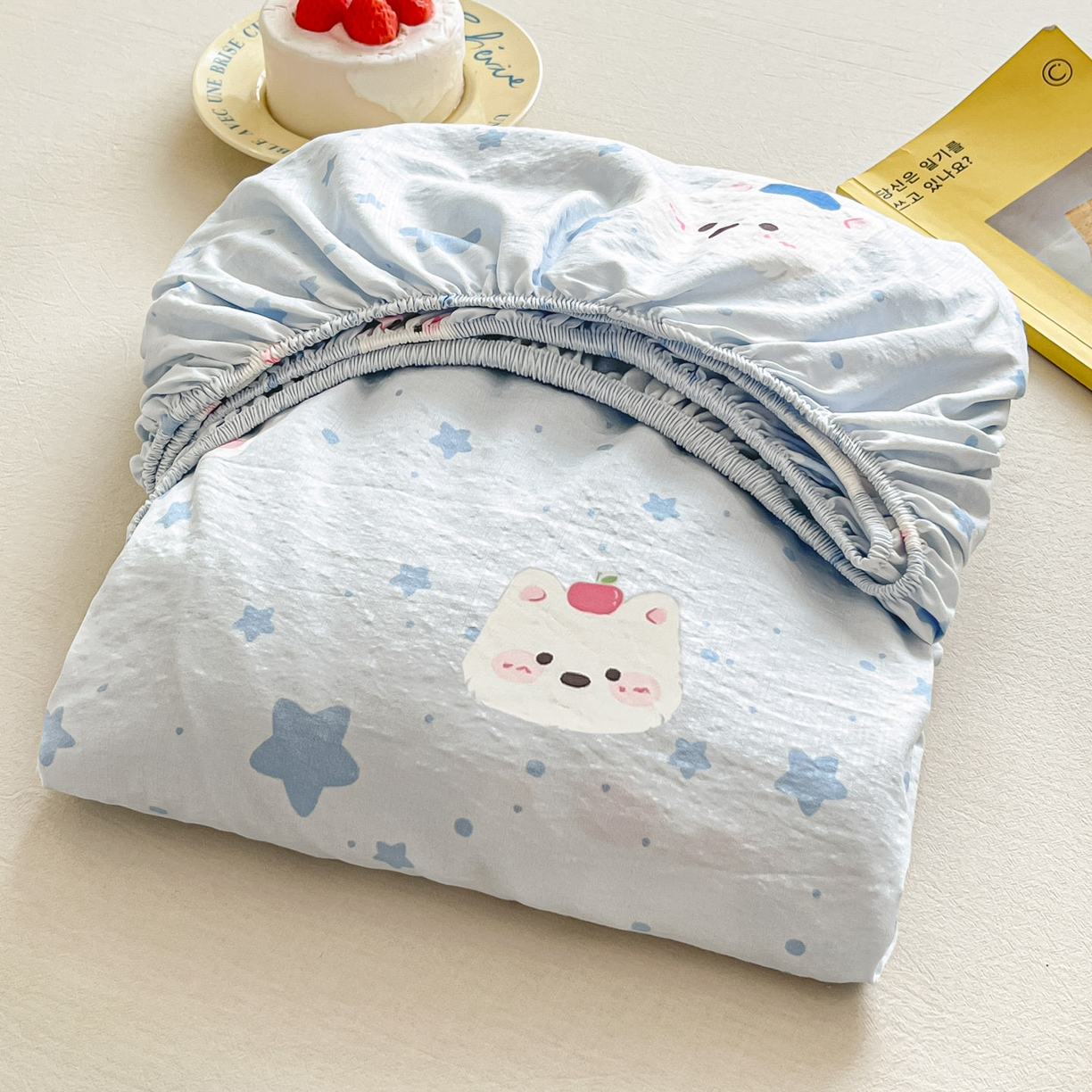 91家纺网 家纺一手货源 找家纺 川悦生活 2026春夏新款双层纱皱皱纱单床笠床笠单件 床笠星星西高地