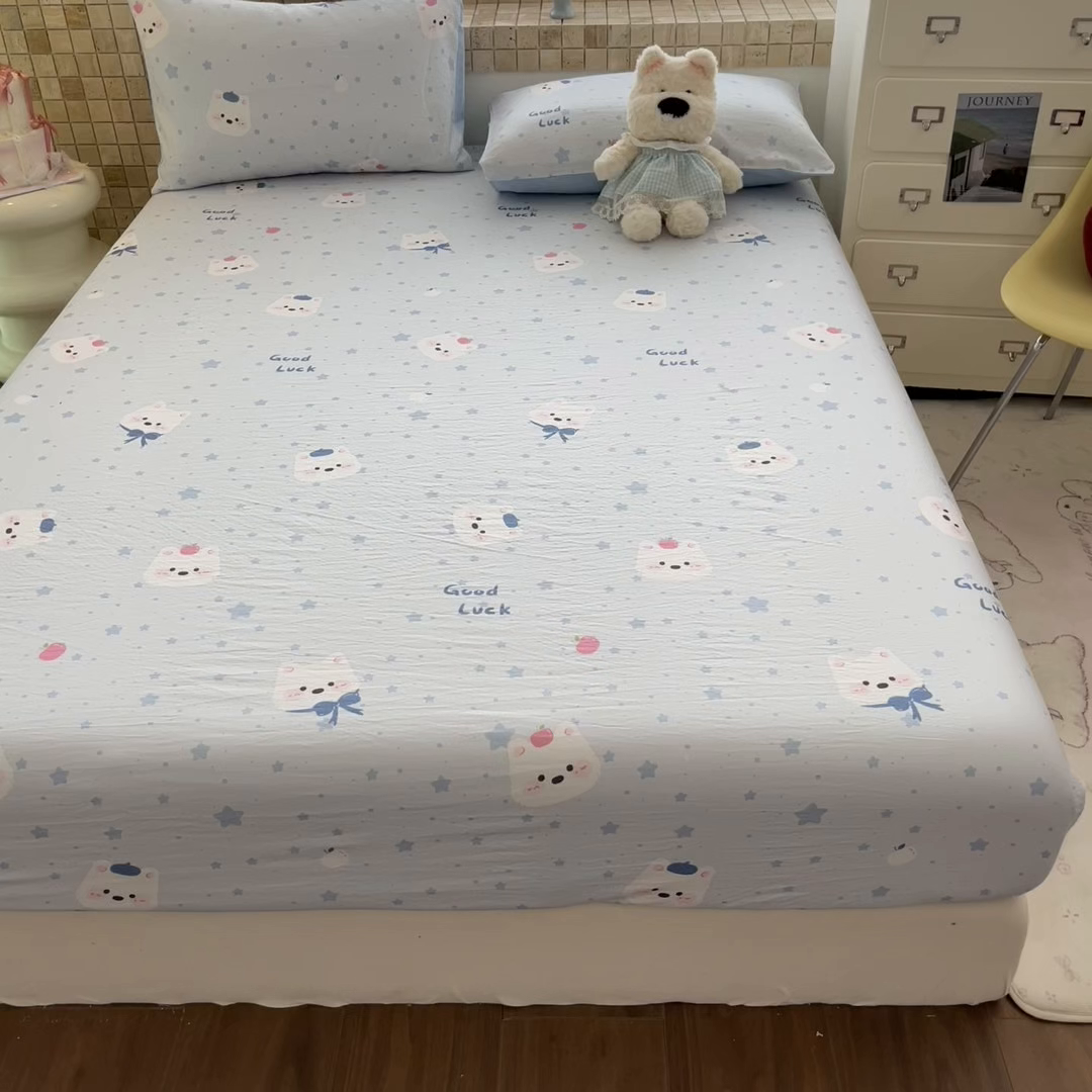 91家纺网 家纺一手货源 找家纺 川悦生活 2026春夏新款双层纱皱皱纱单床笠床笠单件 床笠星星西高地