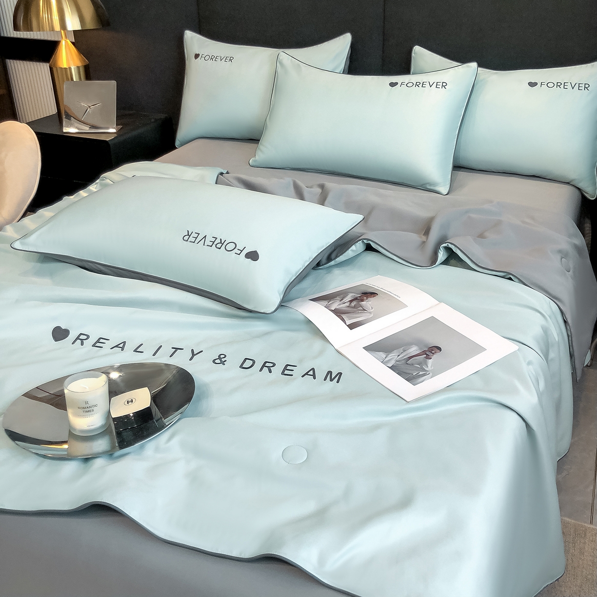 91家纺网 家纺一手货源 找家纺 （总）吾诺家居 2026新款双拼及羽毛刺绣夏被夏凉被空调被四件套-柔羽