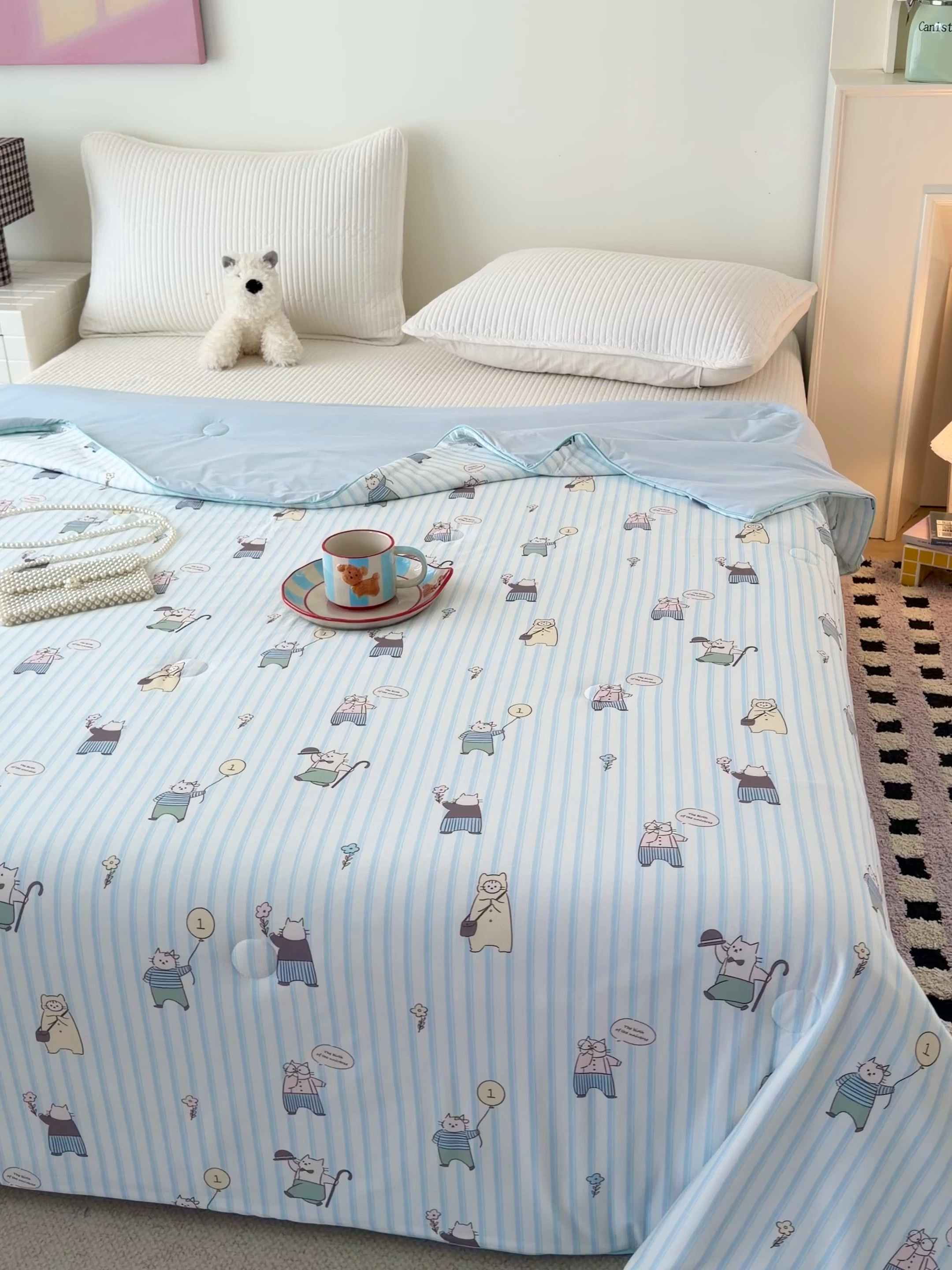 91家纺网 家纺一手货源 找家纺 HL原创 2026春夏新款针织棉小冰皮双感夏被夏凉被空调被 喵星人