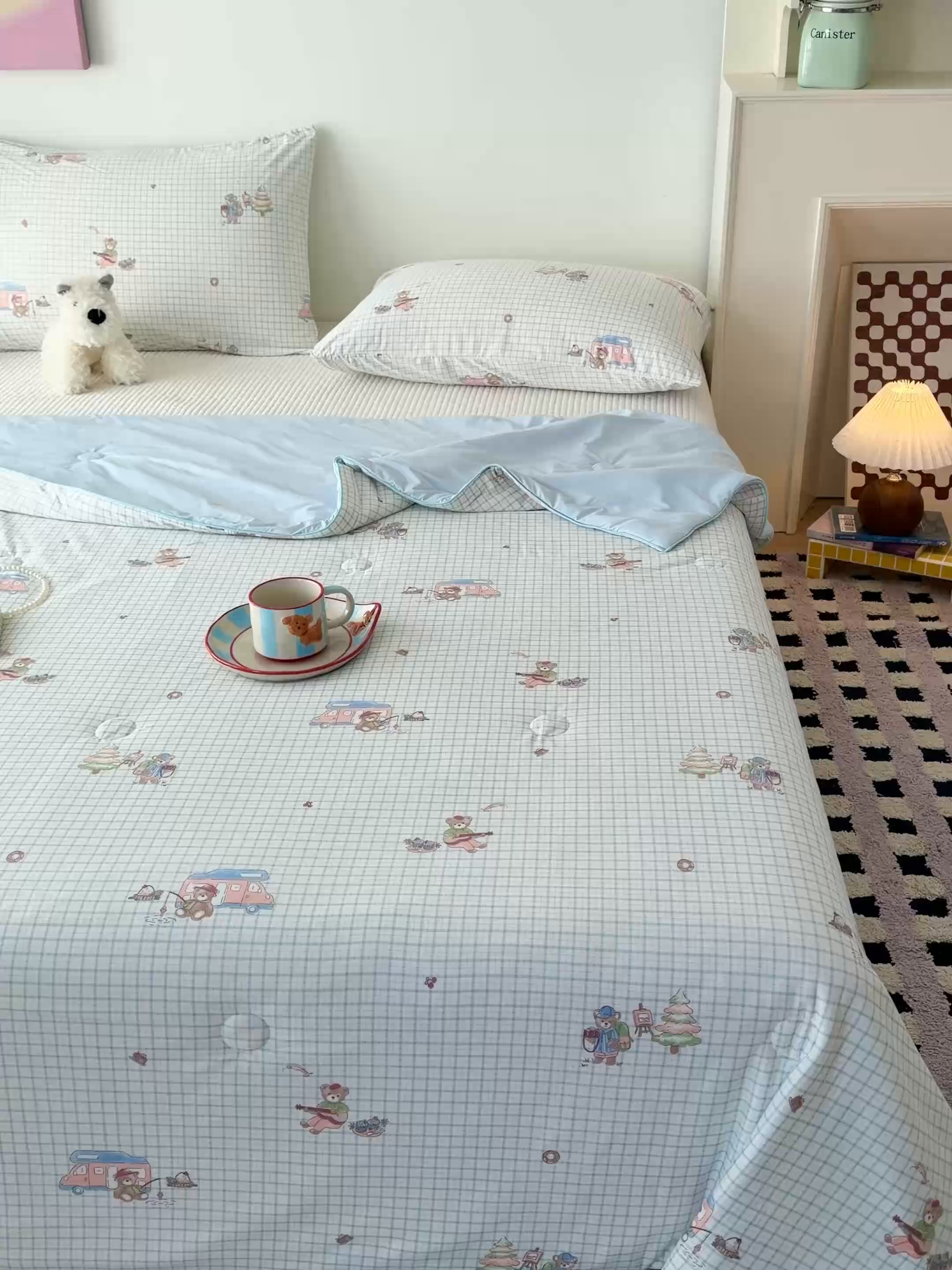 91家纺网 家纺一手货源 找家纺 HL原创 2026春夏新款针织棉小冰皮双感夏被夏凉被空调被 田字格小熊