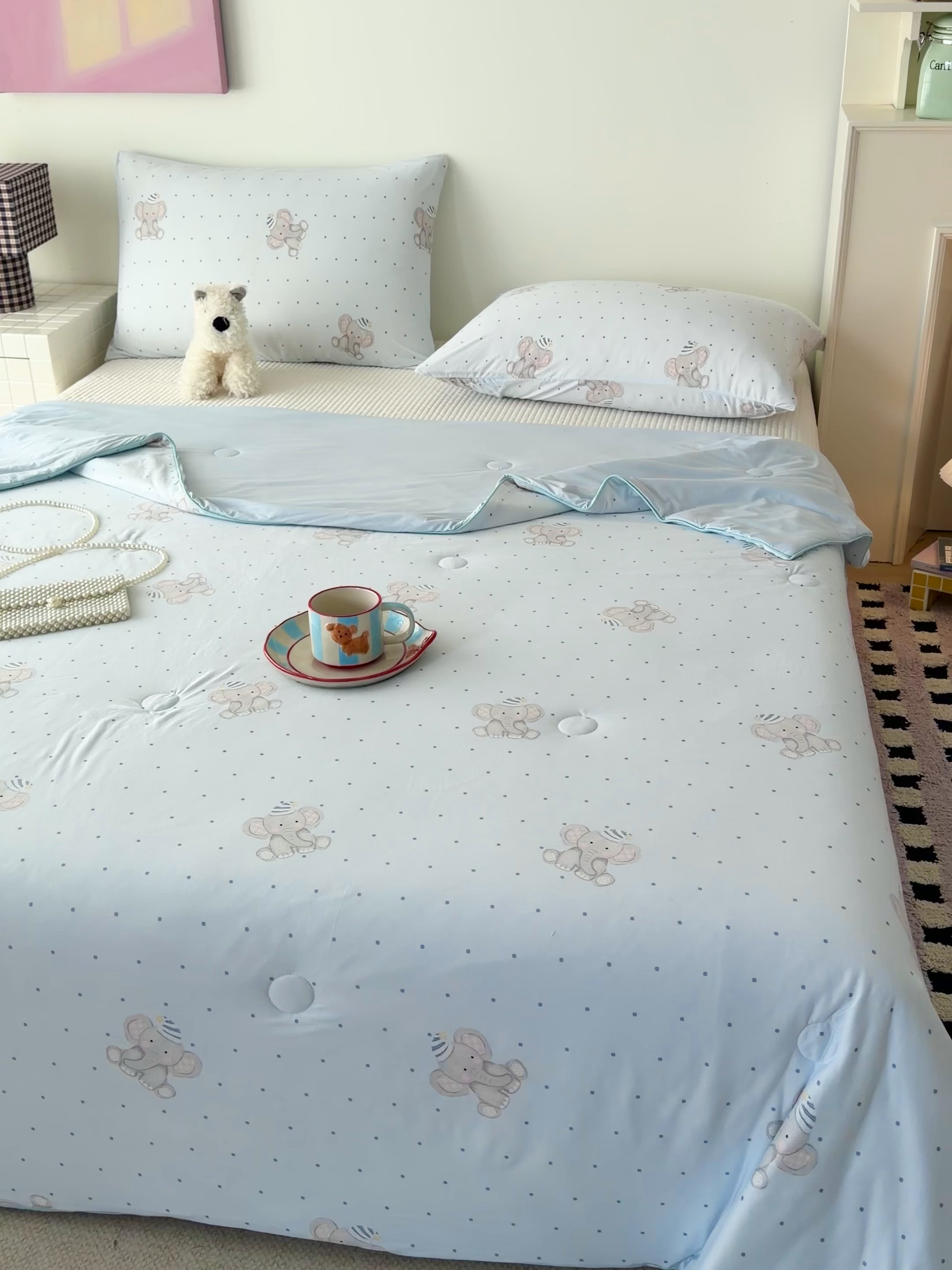 91家纺网 家纺一手货源 找家纺 HL原创 2026春夏新款针织棉小冰皮双感夏被夏凉被空调被 蜡笔象-兰