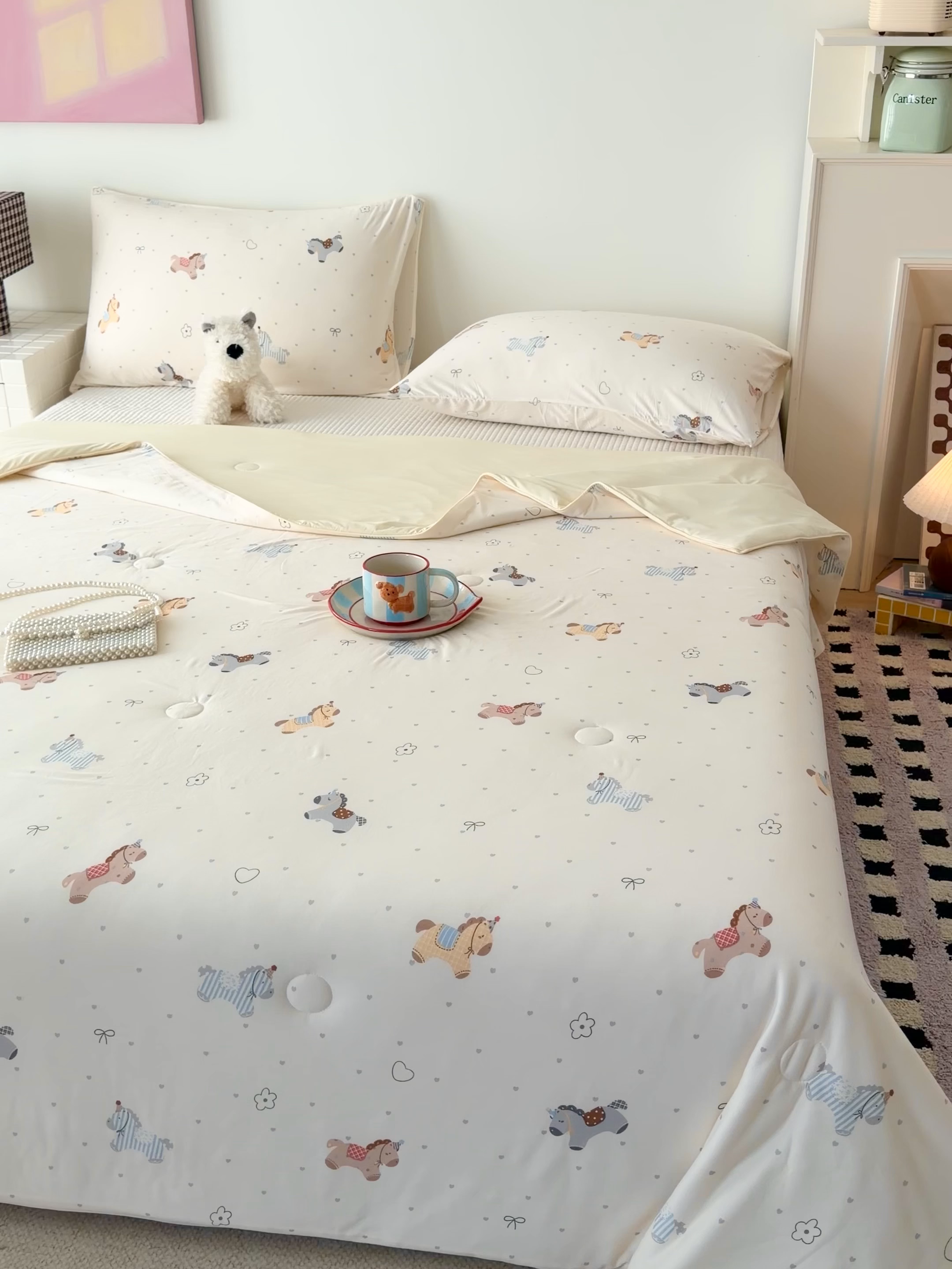 91家纺网 家纺一手货源 找家纺 HL原创 2026春夏新款针织棉小冰皮双感夏被夏凉被空调被 幸运小马