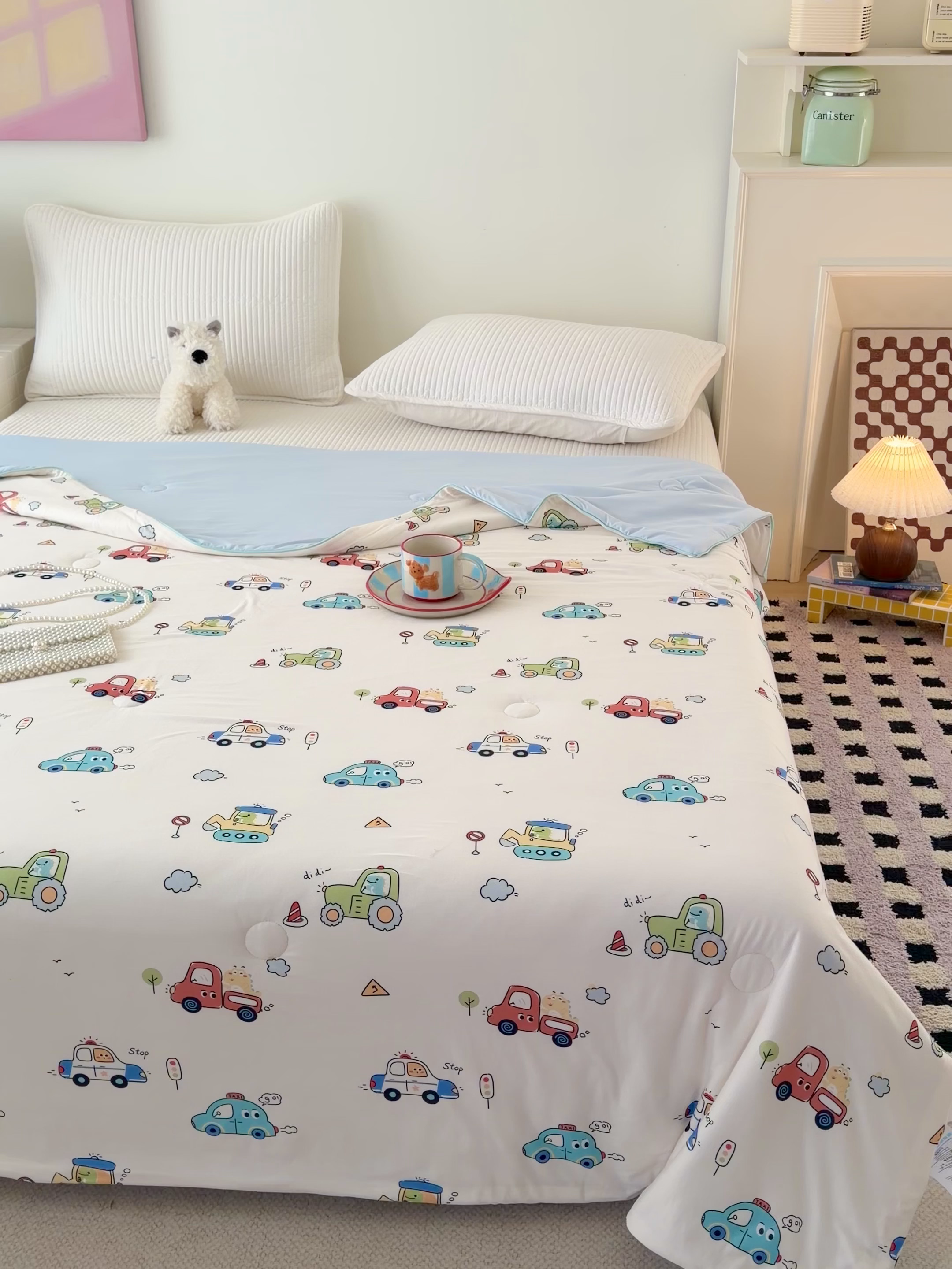 91家纺网 家纺一手货源 找家纺 HL原创 2026春夏新款针织棉小冰皮双感夏被夏凉被空调被 汽车乐园