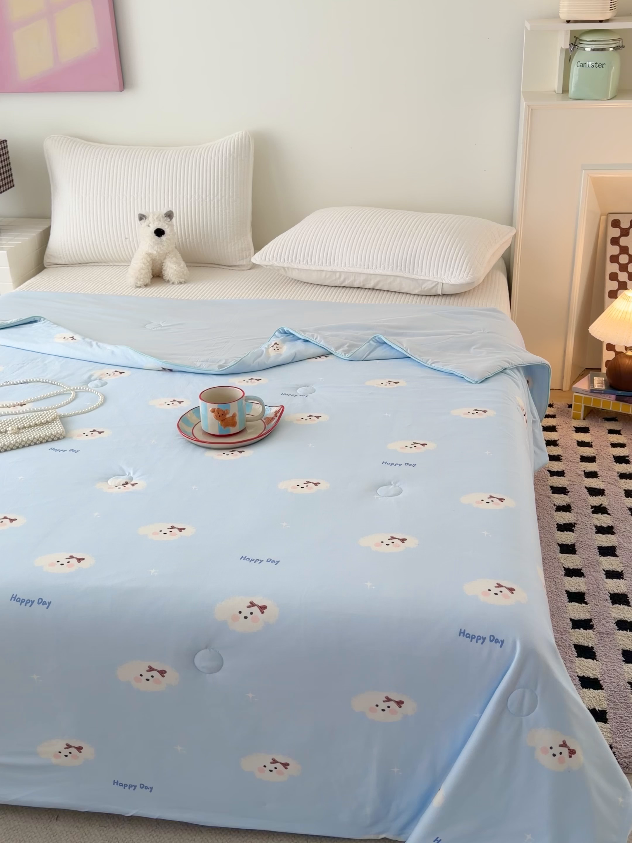 91家纺网 家纺一手货源 找家纺 HL原创 2026春夏新款针织棉小冰皮双感夏被夏凉被空调被 云朵小狗