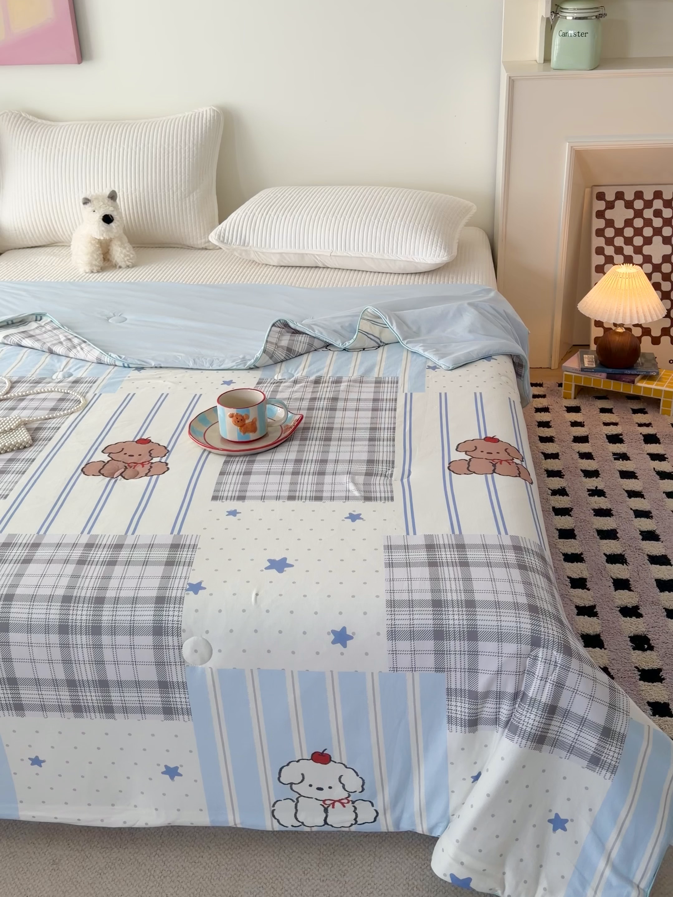 91家纺网 家纺一手货源 找家纺 HL原创 2026春夏新款针织棉小冰皮双感夏被夏凉被空调被 贴布狗