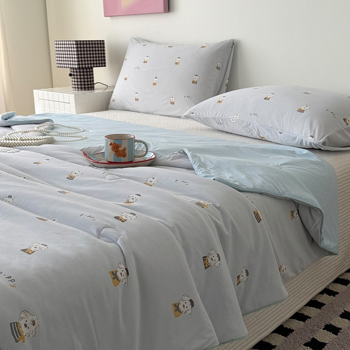 91家纺网 家纺一手货源 找家纺 HL原创 2026春夏新款双面小冰皮夏被夏凉被空调被 学士狗