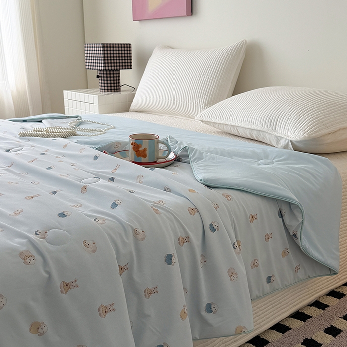 91家纺网 家纺一手货源 找家纺 HL原创 2026春夏新款双面小冰皮夏被夏凉被空调被 芭比兔-蓝