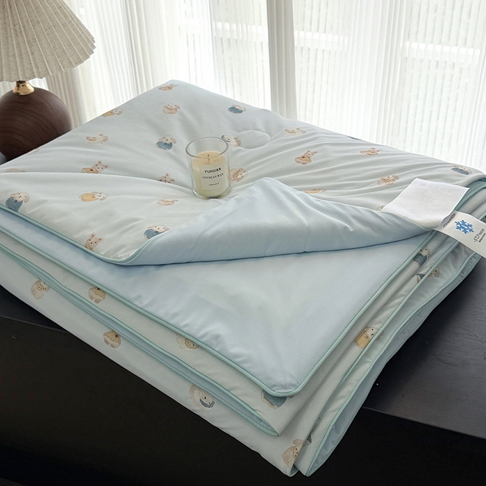 91家纺网 家纺一手货源 找家纺 HL原创 2026春夏新款双面小冰皮夏被夏凉被空调被 芭比兔-蓝