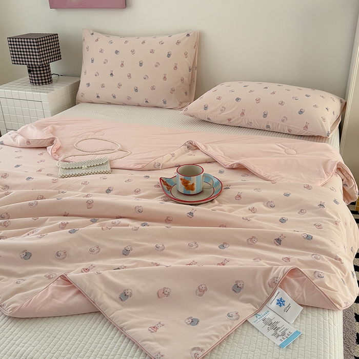 91家纺网 家纺一手货源 找家纺 HL原创 2026春夏新款双面小冰皮夏被夏凉被空调被 芭比兔-粉