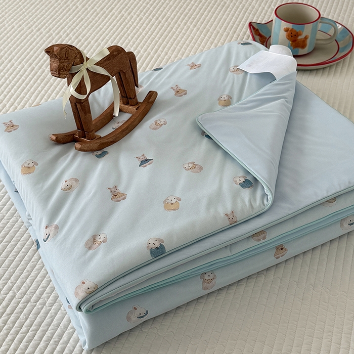 91家纺网 家纺一手货源 找家纺 HL原创 2026春夏新款双面小冰皮夏被夏凉被空调被 芭比兔-蓝