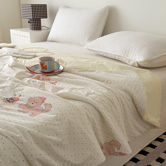 91家纺网 家纺一手货源 找家纺 HL原创 2026春夏新款双面小冰皮夏被夏凉被空调被 糖豆豆