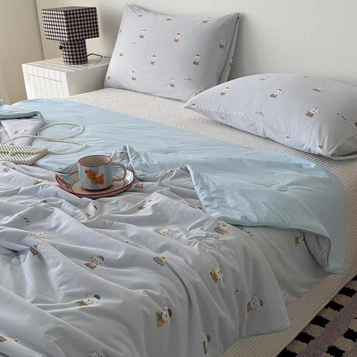 91家纺网 家纺一手货源 找家纺 HL原创 2026春夏新款双面小冰皮夏被夏凉被空调被 学士狗