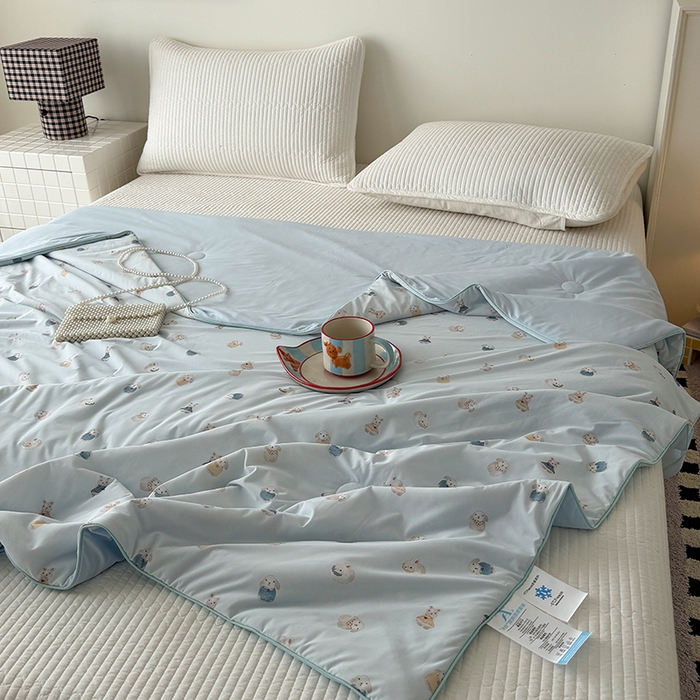 91家纺网 家纺一手货源 找家纺 HL原创 2026春夏新款双面小冰皮夏被夏凉被空调被 芭比兔-蓝