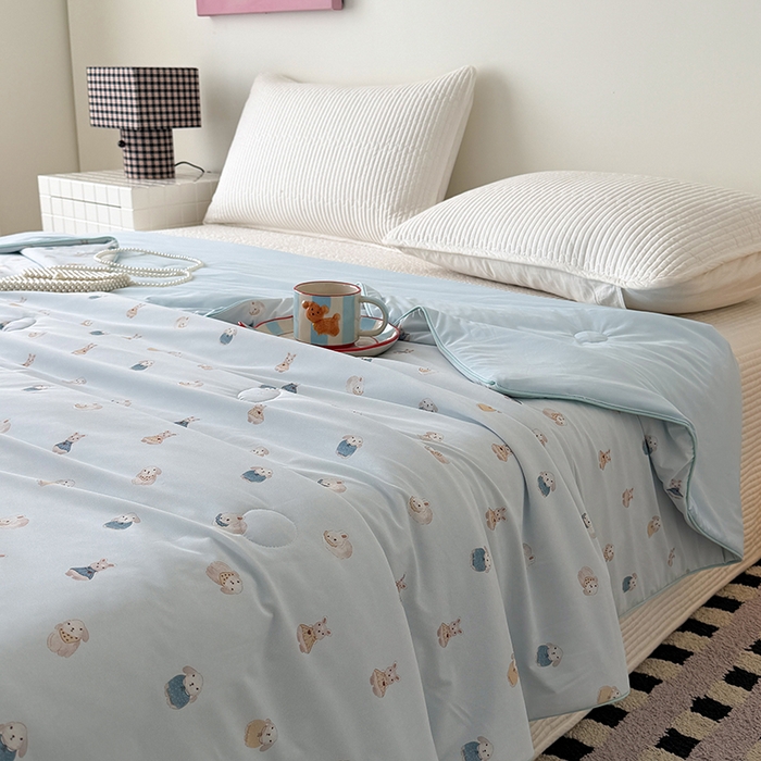 91家纺网 家纺一手货源 找家纺 HL原创 2026春夏新款双面小冰皮夏被夏凉被空调被 芭比兔-蓝