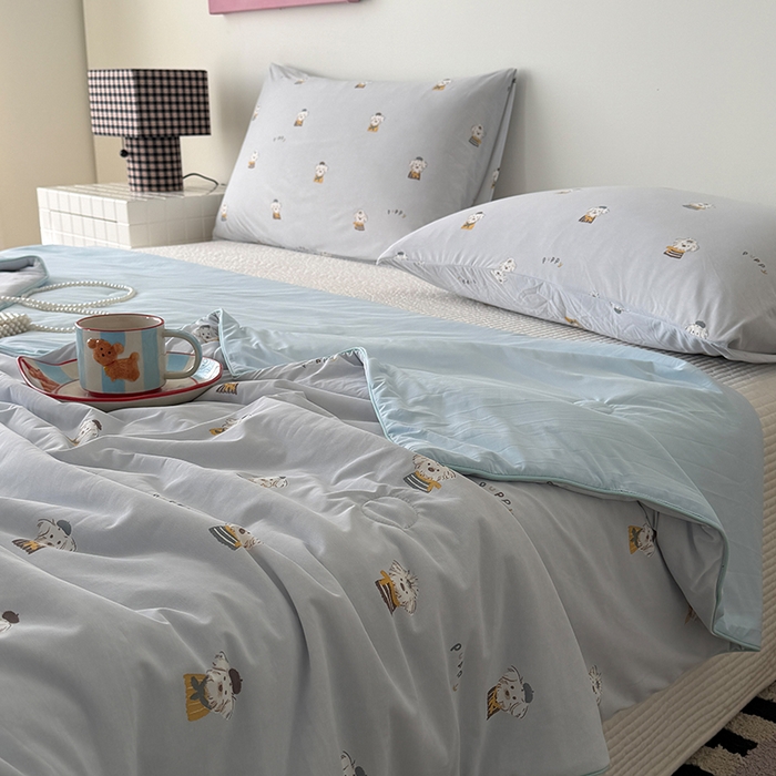 91家纺网 家纺一手货源 找家纺 HL原创 2026春夏新款双面小冰皮夏被夏凉被空调被 学士狗