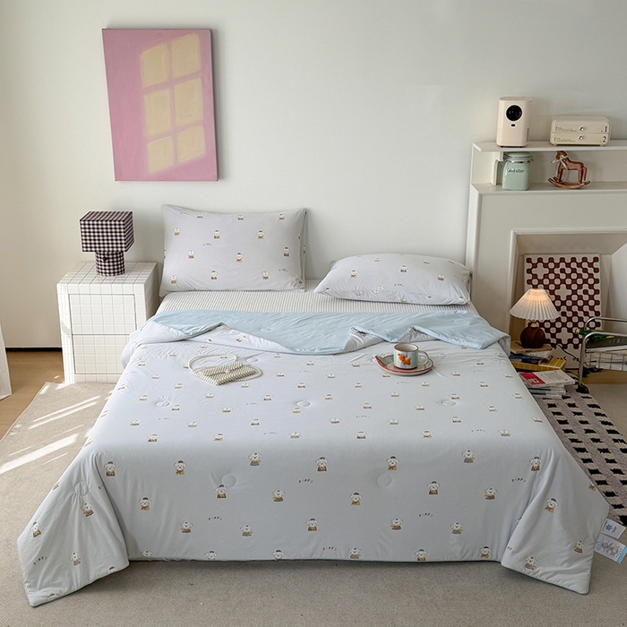 91家纺网 家纺一手货源 找家纺 HL原创 2026春夏新款双面小冰皮夏被夏凉被空调被 学士狗