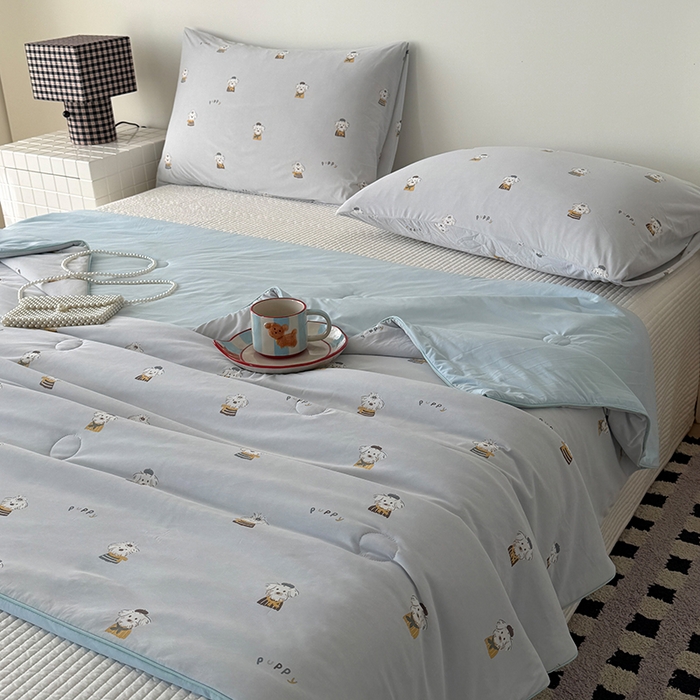 91家纺网 家纺一手货源 找家纺 HL原创 2026春夏新款双面小冰皮夏被夏凉被空调被 学士狗